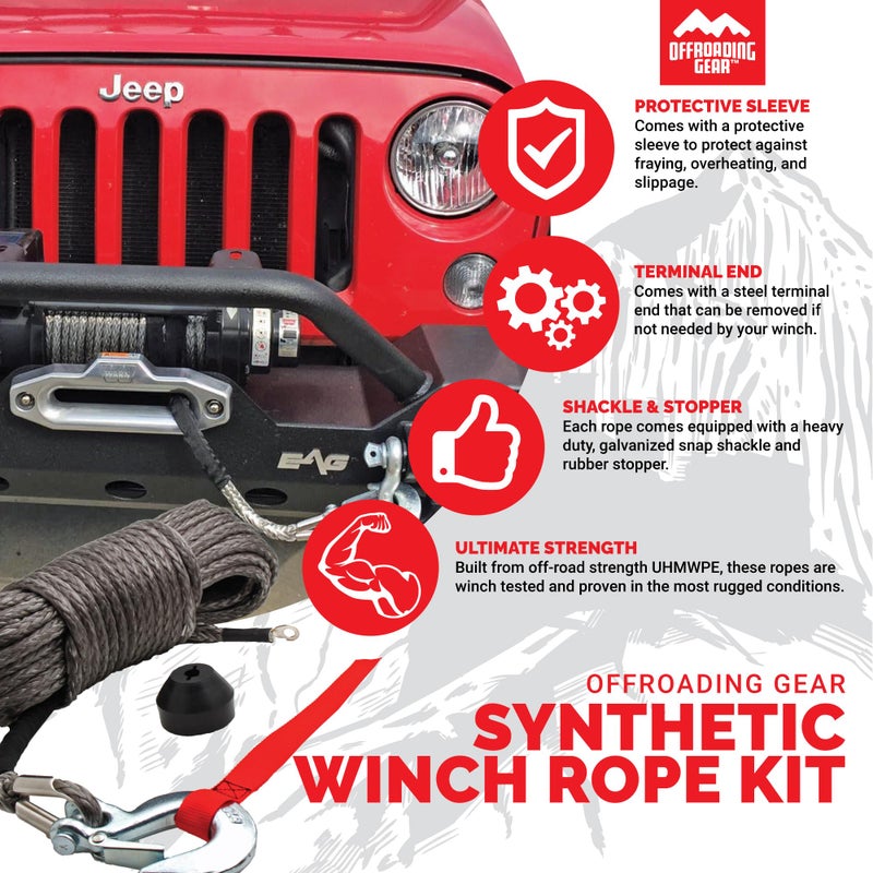 Offroading Gear 50'x3/16â€ 4x4 Heavy-Duty Synthetic Winch Rope Kit 4,400lbs | Replacement for Cable Wire | Jeep| ATV| Quad Bike| UTV | Free Snap Hook & Rubber Stopper - Image 4